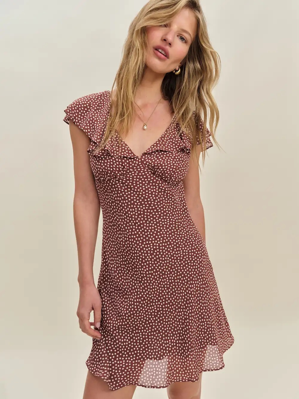 Reformation Arni Mini Dress Choco Dot 0 NWT